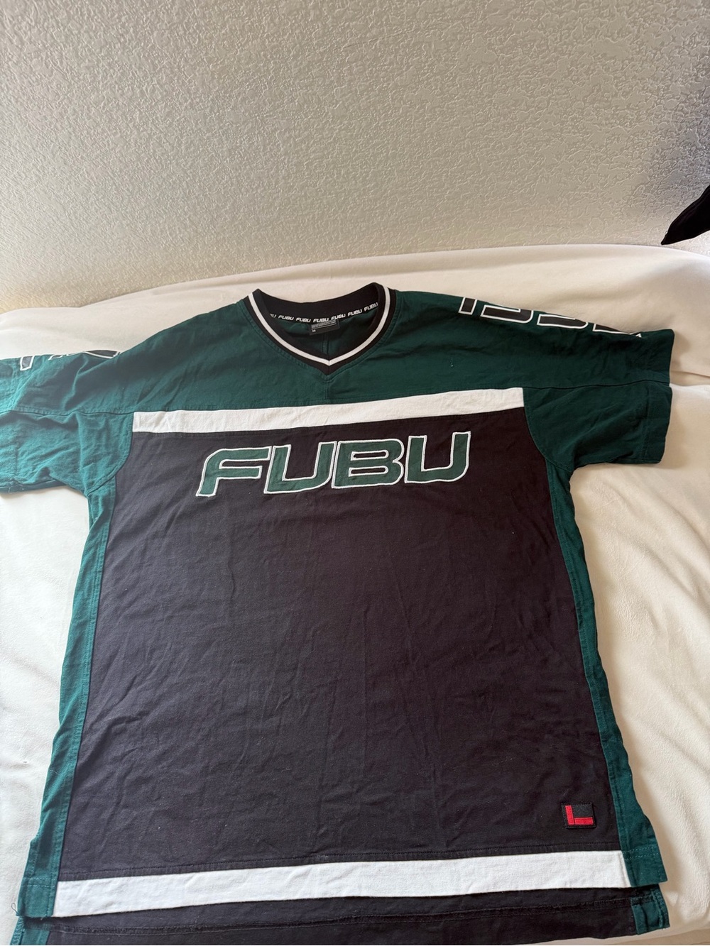 FUBU Black & Forest Green Colorblock Logo Jersey Tee
